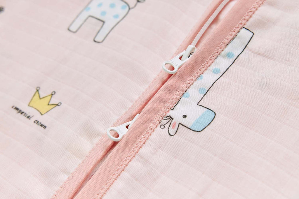 Baby Wearable Muslin Blanket Sleeveless Sleeping Bag 3-Way Zipper Pink Elephant Giraffe 0.2 TOG - Little Kooma