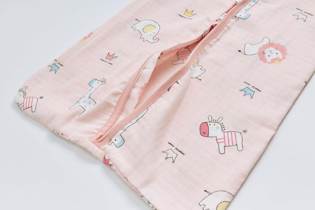 Baby Wearable Muslin Blanket Sleeveless Sleeping Bag 3-Way Zipper Pink Elephant Giraffe 0.2 TOG - Little Kooma