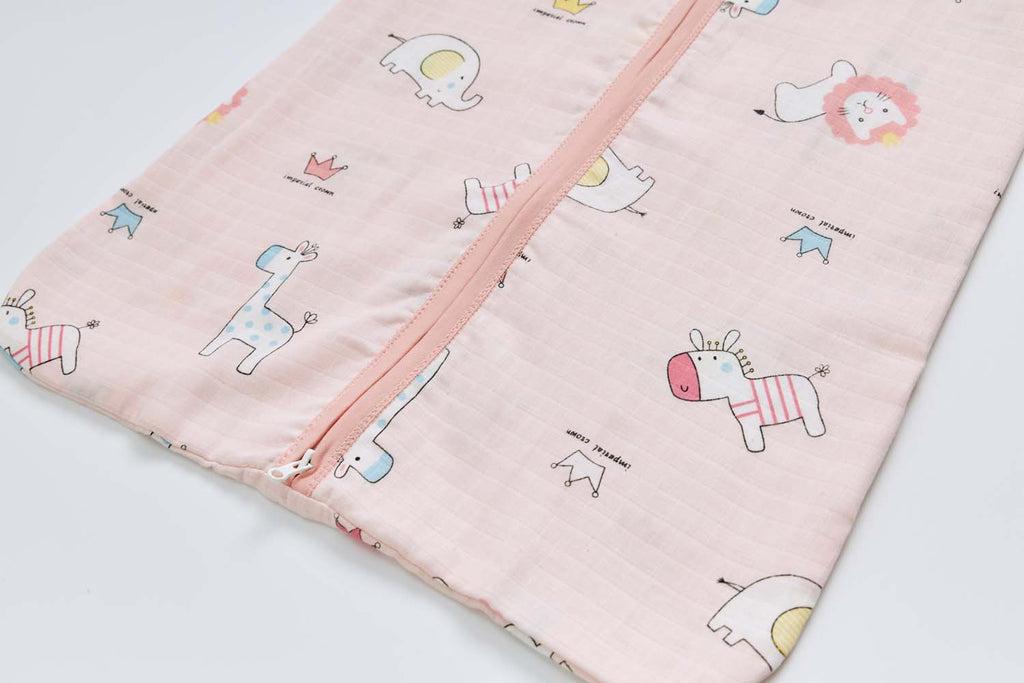 Baby Wearable Muslin Blanket Sleeveless Sleeping Bag 3-Way Zipper Pink Elephant Giraffe 0.2 TOG - Little Kooma