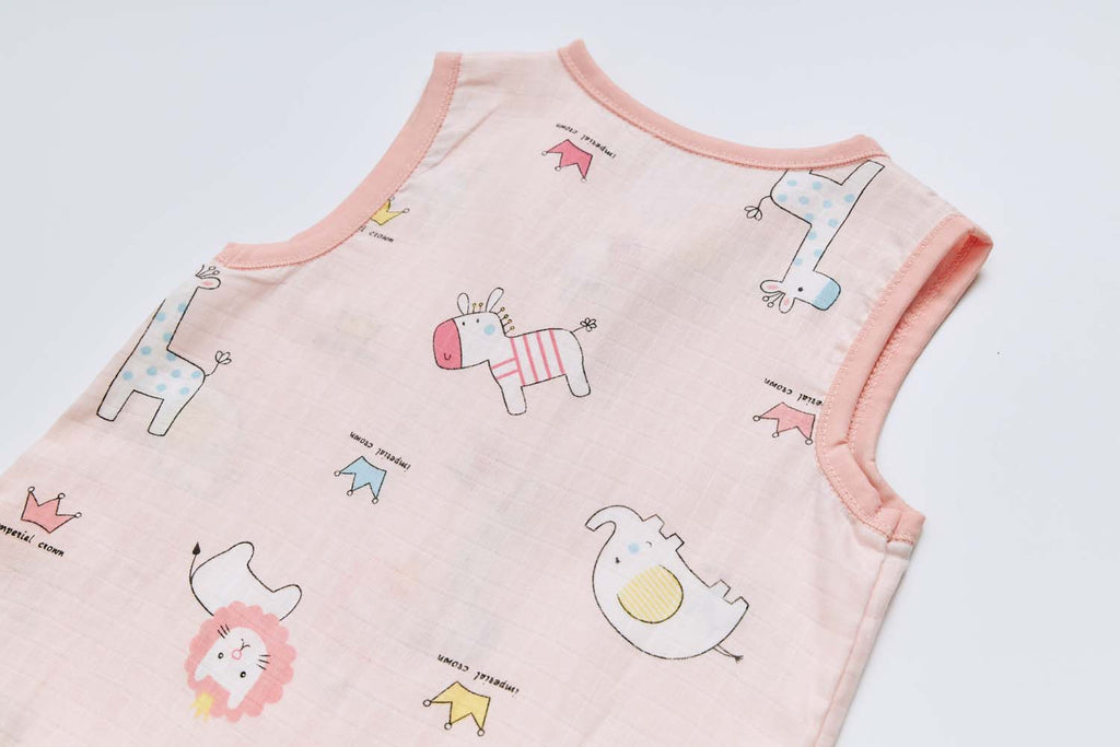 Baby Wearable Muslin Blanket Sleeveless Sleeping Bag 3-Way Zipper Pink Elephant Giraffe 0.2 TOG - Little Kooma