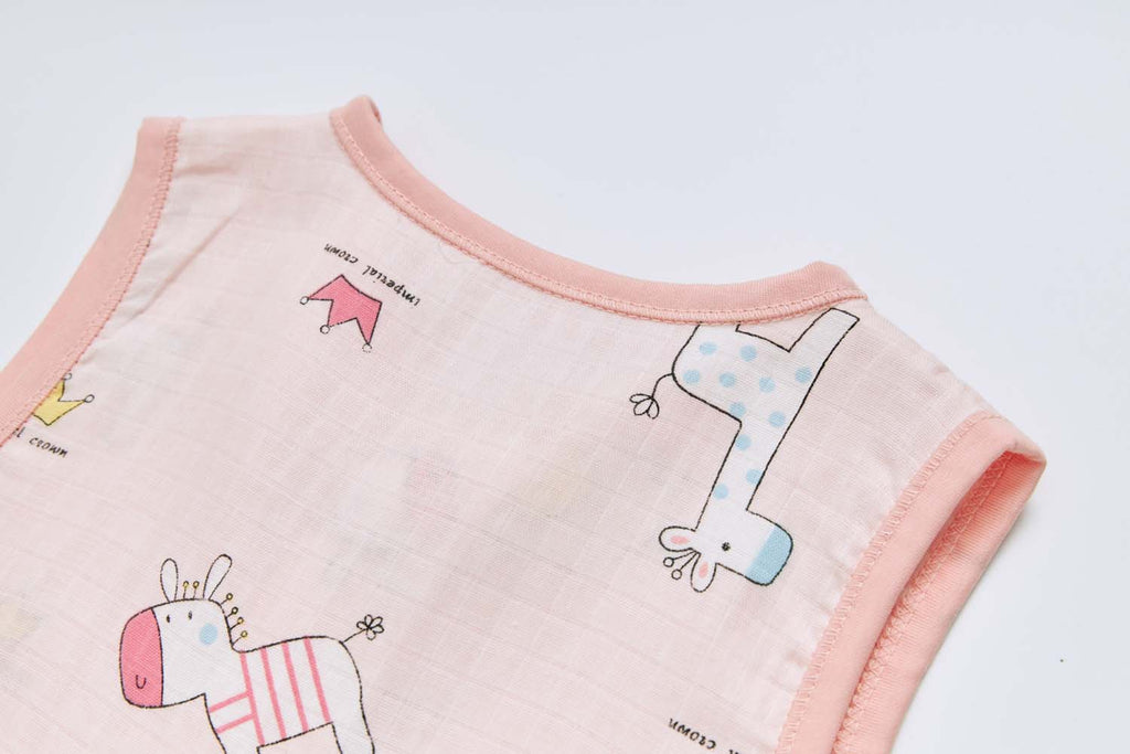 Baby Wearable Muslin Blanket Sleeveless Sleeping Bag 3-Way Zipper Pink Elephant Giraffe 0.2 TOG - Little Kooma