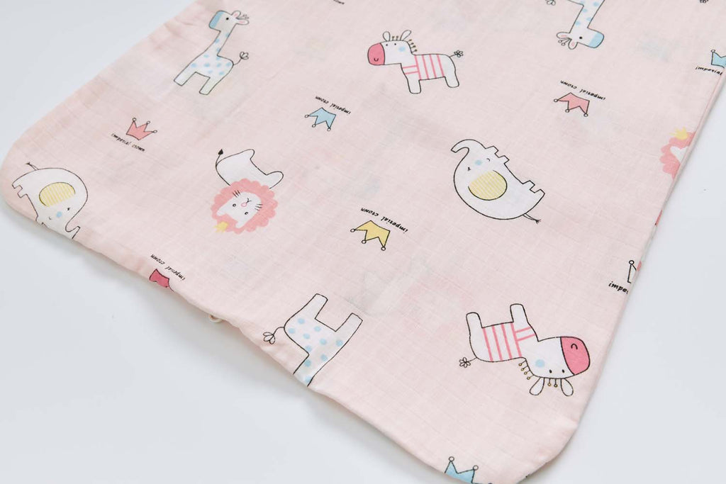 Baby Wearable Muslin Blanket Sleeveless Sleeping Bag 3-Way Zipper Pink Elephant Giraffe 0.2 TOG - Little Kooma