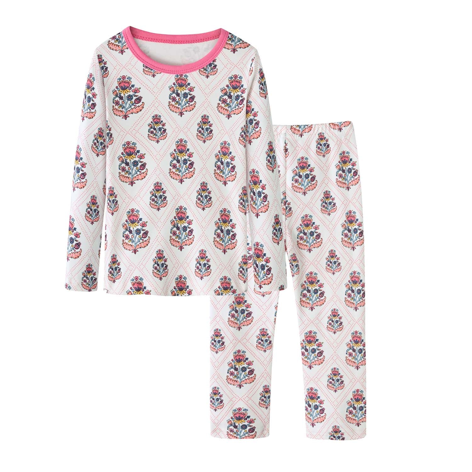 Baby Kids Pajamas Pink Flower Top n Pants Set - Little Kooma