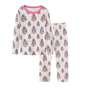Baby Kids Pajamas Pink Flower Top n Pants Set - Little Kooma