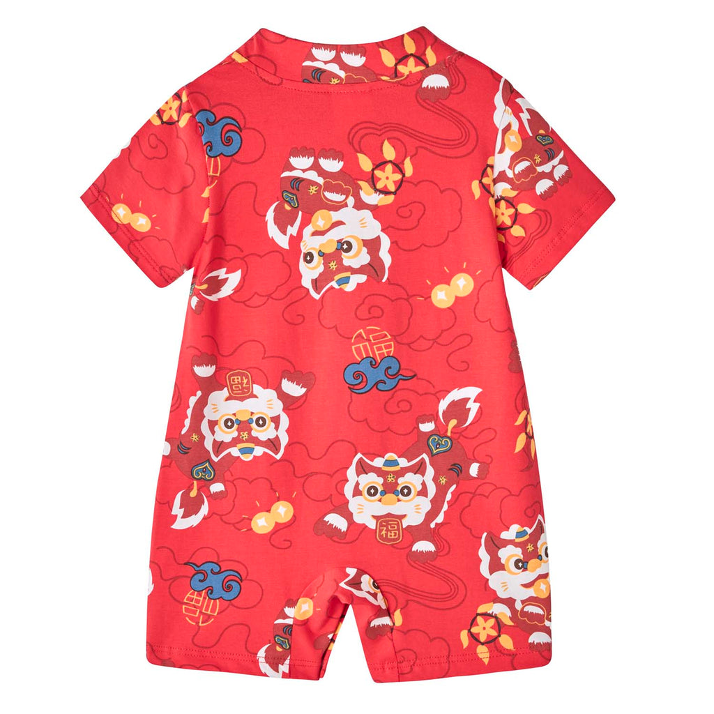 Ready Stock CNY Red Lion Dance Baby Boy Cheongsam Romper Singapore Outfit