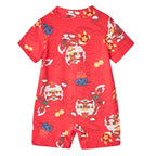 Ready Stock CNY Red Lion Dance Baby Boy Cheongsam Romper Singapore Outfit