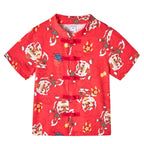 Ready Stock CNY Red Lion Dance Cheongsam Top & Shorts Set Baby Kids Boys Chinese New Year