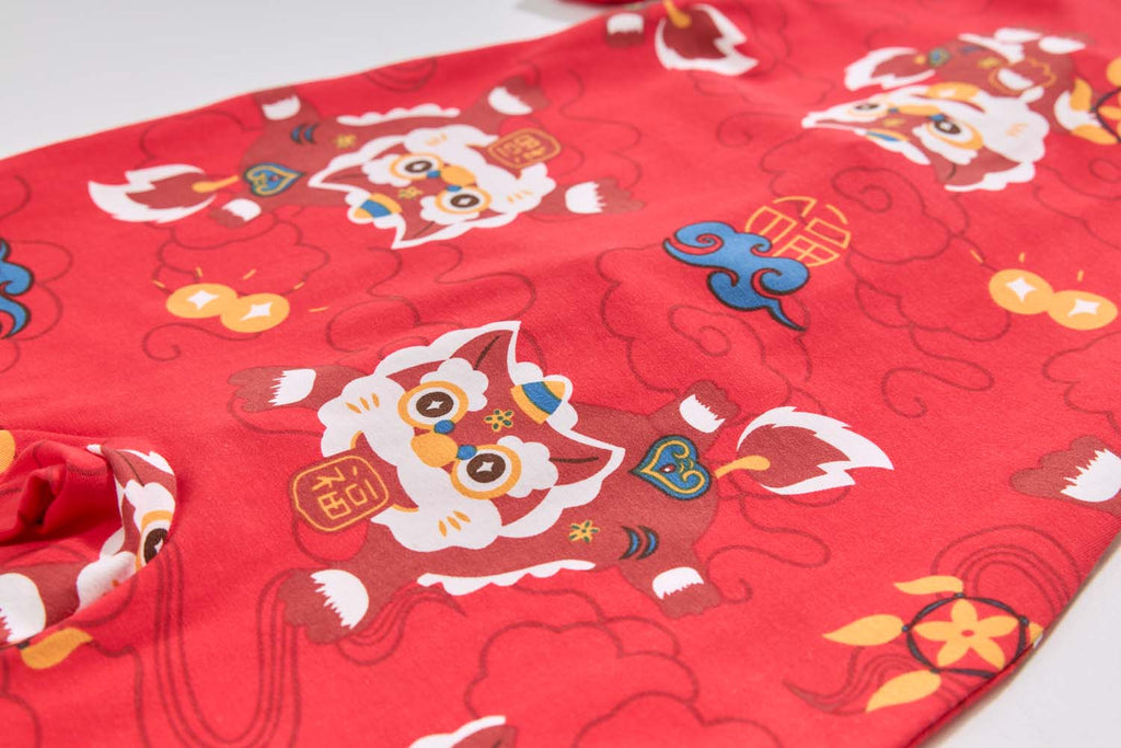 Ready Stock CNY Red Lion Dance Baby Boy Cheongsam Romper Singapore Outfit