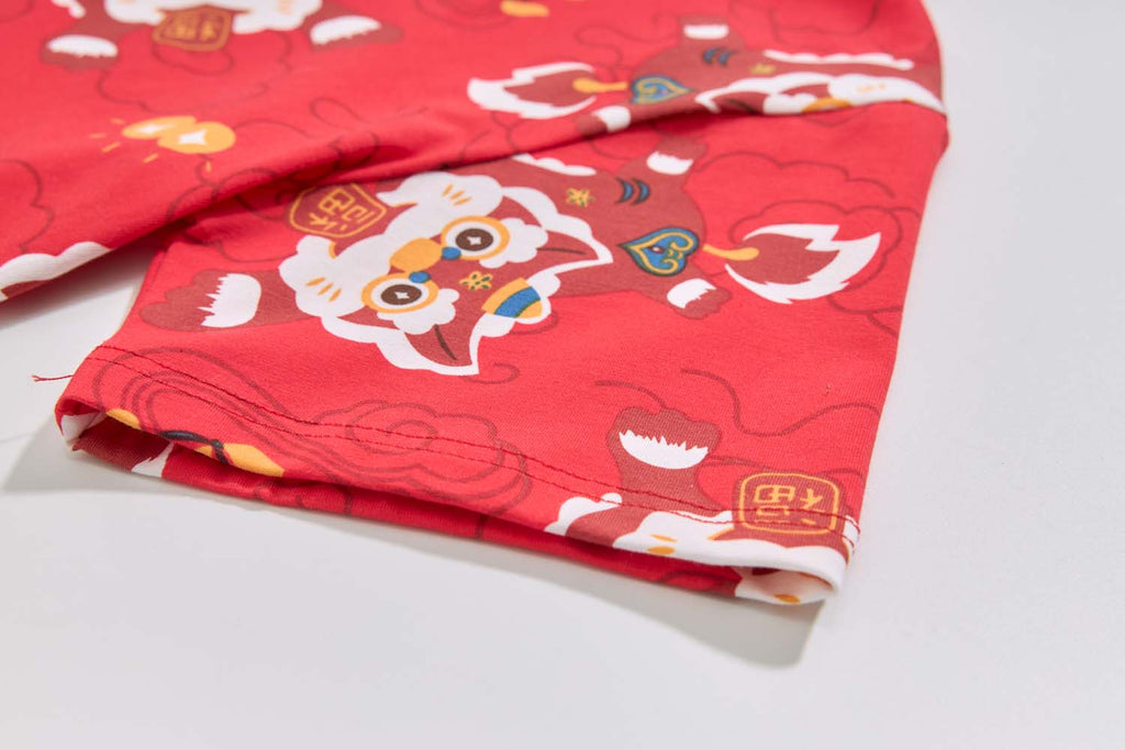 Ready Stock CNY Red Lion Dance Cheongsam Top & Shorts Set Baby Kids Boys Chinese New Year