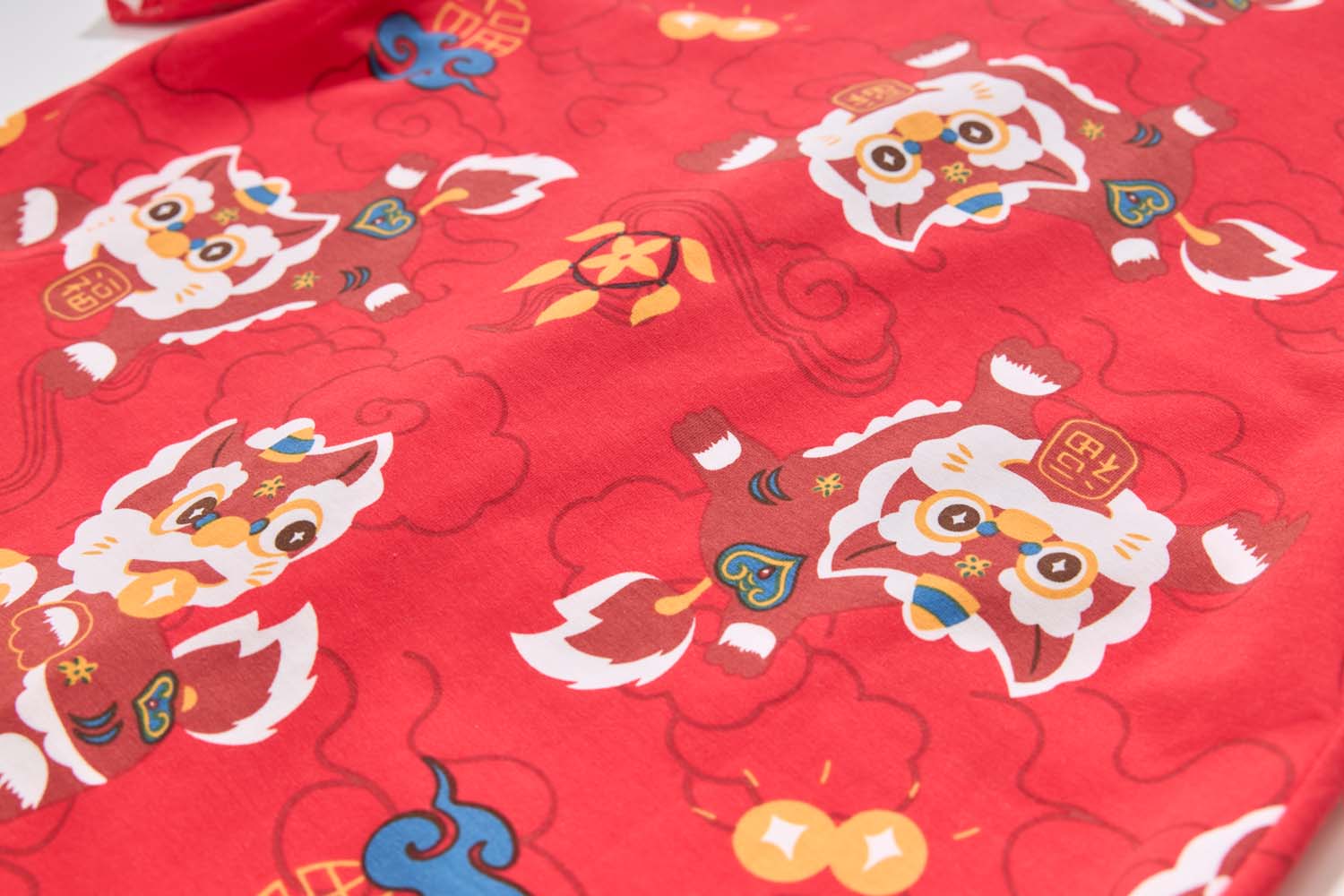 Ready Stock CNY Red Lion Dance Cheongsam Top & Shorts Set Baby Kids Boys Chinese New Year