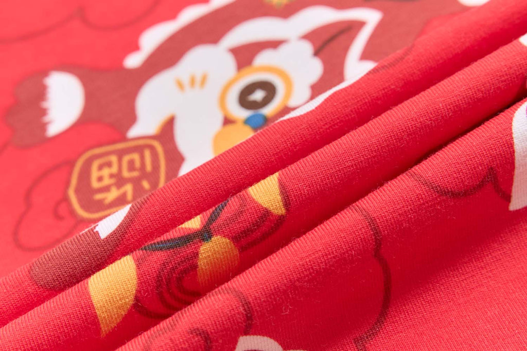 Ready Stock CNY Red Lion Dance Cheongsam Top & Shorts Set Baby Kids Boys Chinese New Year