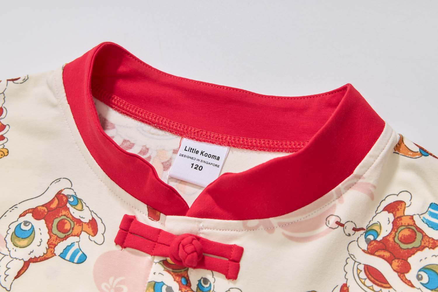 Ready Stock Singapore CNY White Lion Dance Cheongsam Outfit Set for Baby Kids Boys Top & Shorts