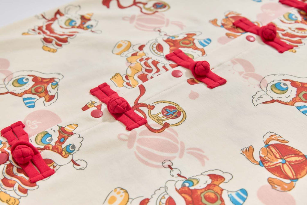 Ready Stock Singapore CNY White Lion Dance Cheongsam Outfit Set for Baby Kids Boys Top & Shorts