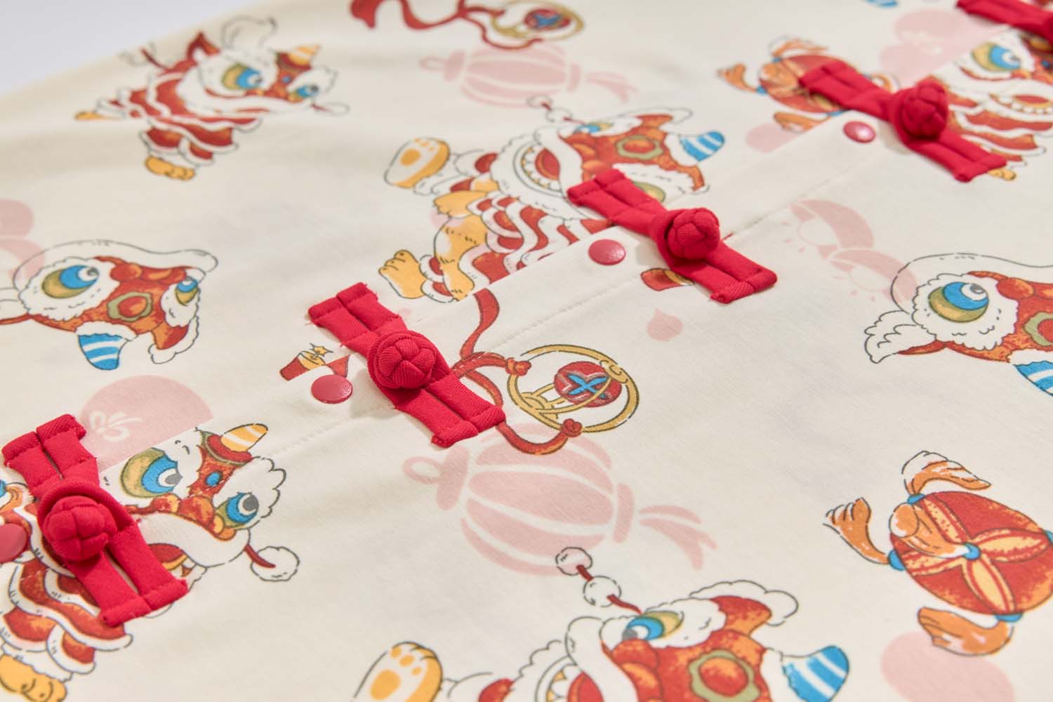 Ready Stock Singapore CNY White Lion Dance Cheongsam Outfit Set for Baby Kids Boys Top & Shorts