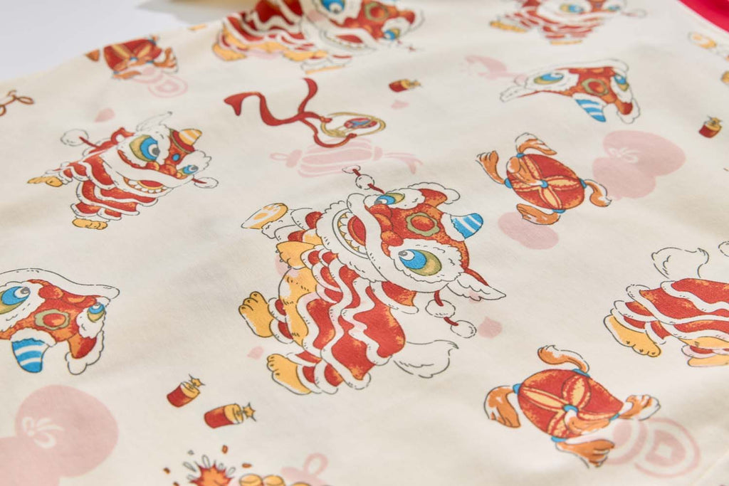 Ready Stock Singapore CNY White Lion Dance Cheongsam Outfit Set for Baby Kids Boys Top & Shorts