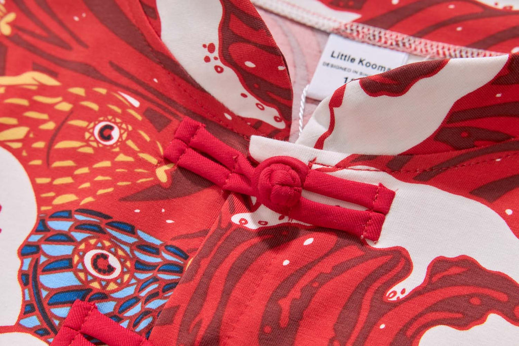 Ready Stock CNY Carp Dragon Leap Boys Cheongsam Top & Shorts Baby Kids Chinese New Year Outfit