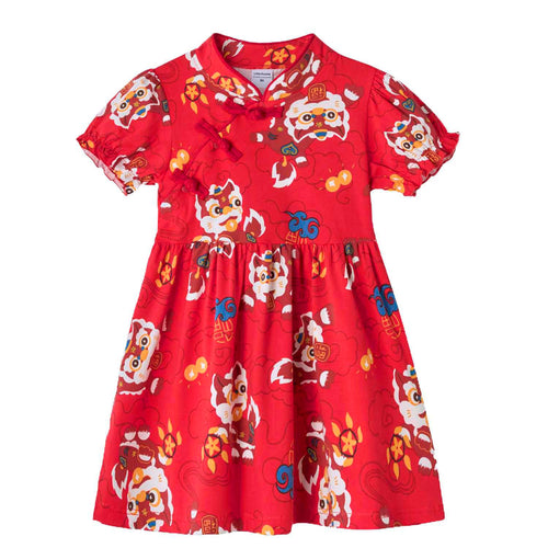 Ready Stock Festive Red Lion Dance Girl Cheongsam Dress Baby Kids CNY Outfit Singapore - Little Kooma