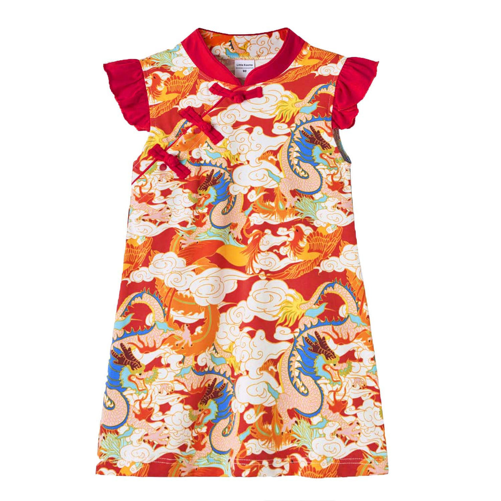 Ready Stock CNY Dragon Phoenix Girl Cheongsam Dress Baby Kids Chinese New Year Outfit