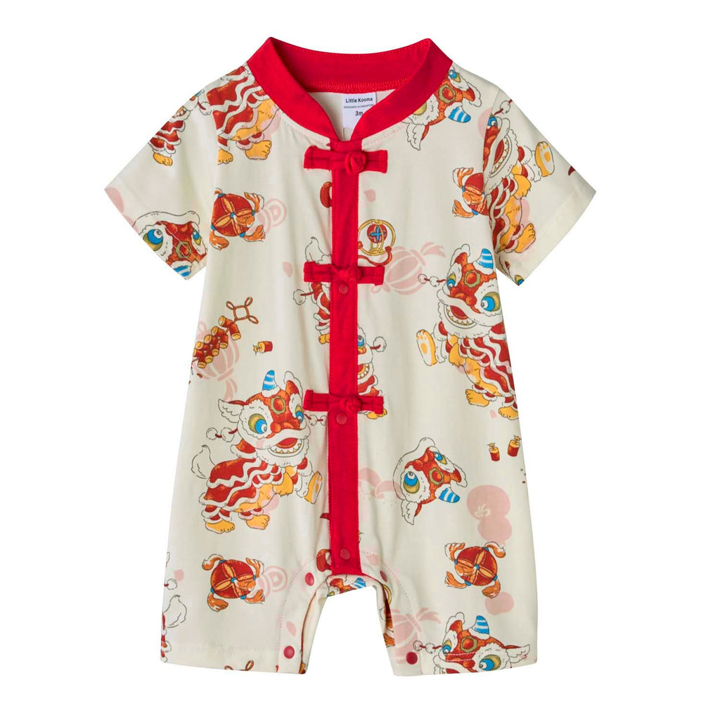 Ready Stock CNY White Lion Dance Baby Boy Cheongsam Romper Singapore Outfit