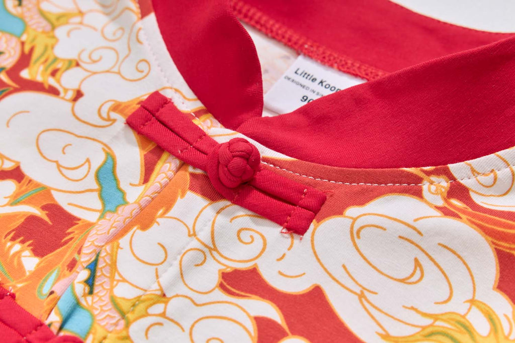 Ready Stock CNY Dragon Phoenix Boys Cheongsam Top & Shorts Set Baby Kids Chinese New Year