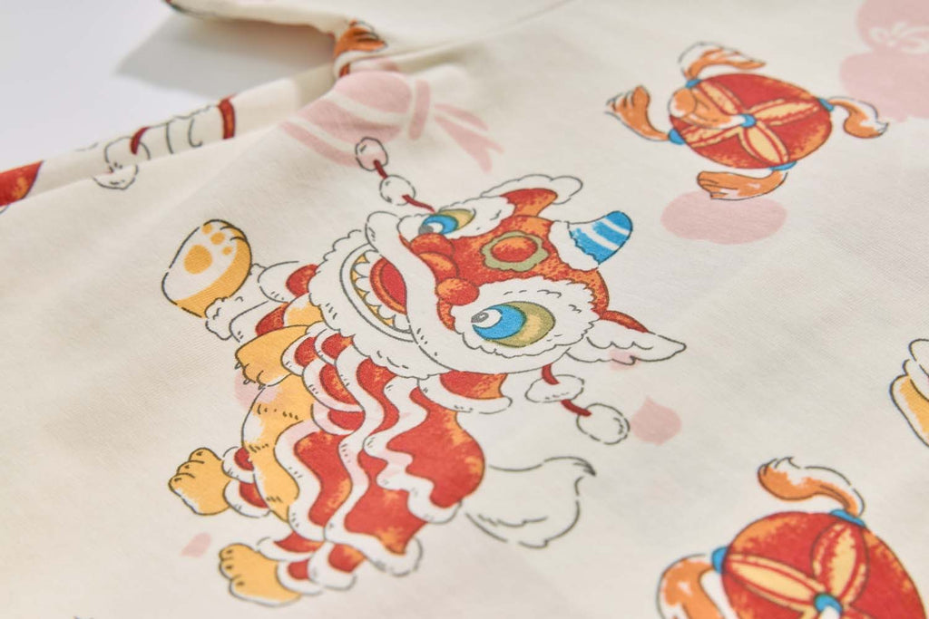 Ready Stock CNY White Lion Dance Baby Boy Cheongsam Romper Singapore Outfit