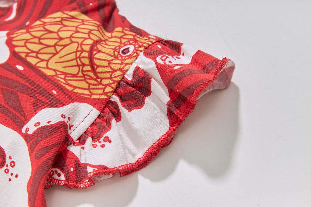 Ready Stock Carp Dragon Leap Girl Cheongsam Dress Baby Kids CNY Chinese New Year Outfit