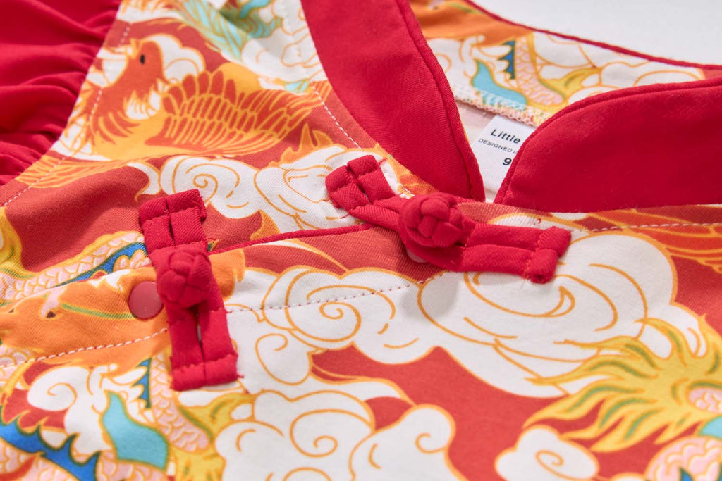 Ready Stock CNY Dragon Phoenix Girl Cheongsam Dress Baby Kids Chinese New Year Outfit