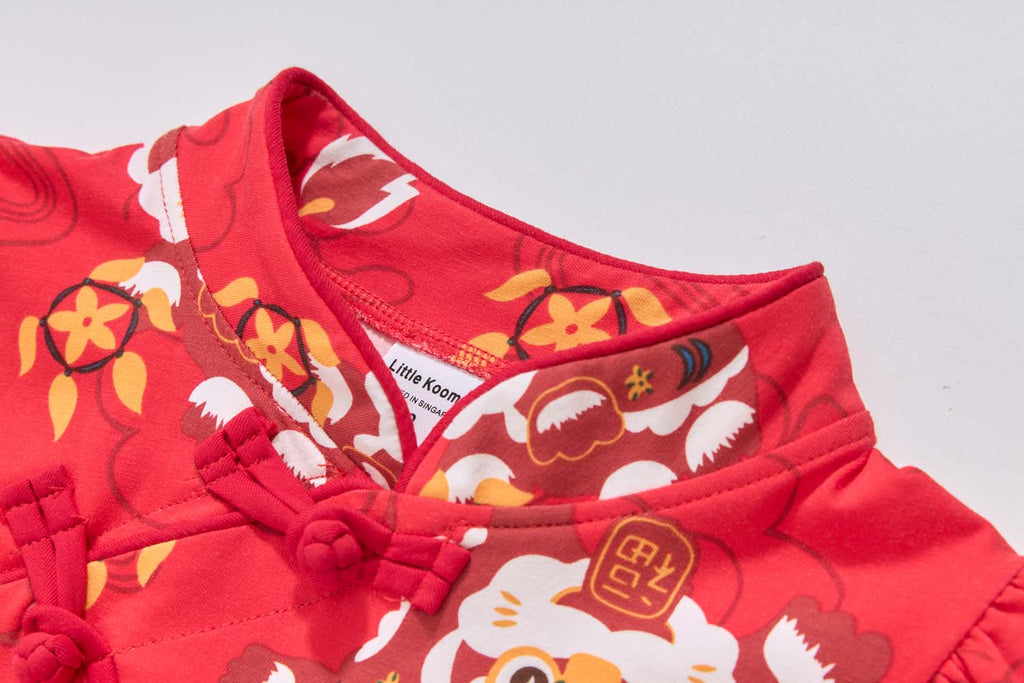 Ready Stock Festive Red Lion Dance Girl Cheongsam Dress Baby Kids CNY Outfit Singapore