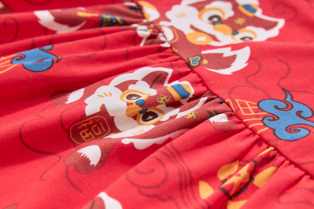 Ready Stock Festive Red Lion Dance Girl Cheongsam Dress Baby Kids CNY Outfit Singapore