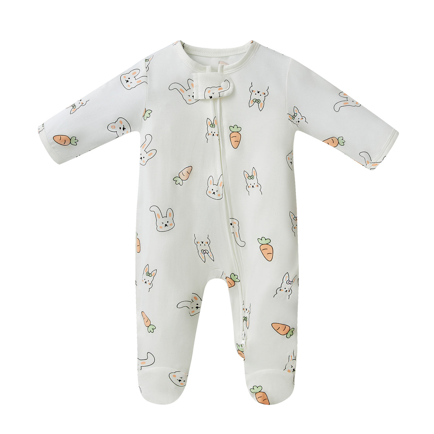 Baby Bamboo Sleepsuit Rabbit Eats Carrots Two Way Zip All In One Jumpsuit Feet Cover - Little Kooma