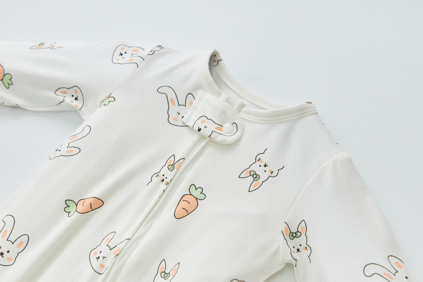 Baby Bamboo Sleepsuit Rabbit Eats Carrots Two Way Zip All In One Jumpsuit Feet Cover - Little Kooma