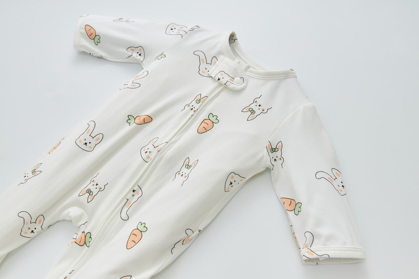 Baby Bamboo Sleepsuit Rabbit Eats Carrots Two Way Zip All In One Jumpsuit Feet Cover - Little Kooma