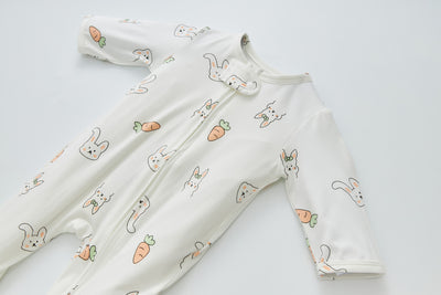 Baby Bamboo Sleepsuit Rabbit Eats Carrots Two Way Zip All In One Jumpsuit Feet Cover - Little Kooma