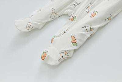 Baby Bamboo Sleepsuit Rabbit Eats Carrots Two Way Zip All In One Jumpsuit Feet Cover - Little Kooma