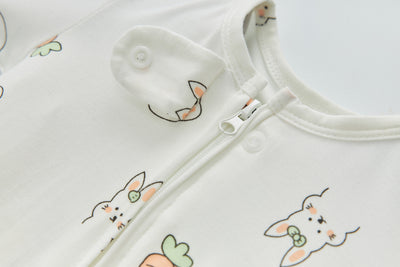 Baby Bamboo Sleepsuit Rabbit Eats Carrots Two Way Zip All In One Jumpsuit Feet Cover - Little Kooma