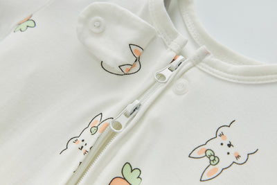Baby Bamboo Sleepsuit Rabbit Eats Carrots Two Way Zip All In One Jumpsuit Feet Cover - Little Kooma