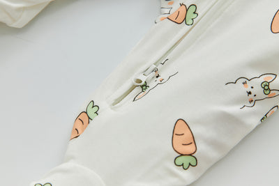 Baby Bamboo Sleepsuit Rabbit Eats Carrots Two Way Zip All In One Jumpsuit Feet Cover - Little Kooma