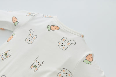 Baby Bamboo Sleepsuit Rabbit Eats Carrots Two Way Zip All In One Jumpsuit Feet Cover - Little Kooma