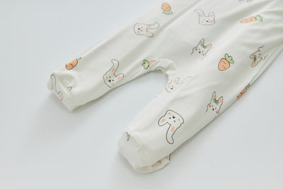 Baby Bamboo Sleepsuit Rabbit Eats Carrots Two Way Zip All In One Jumpsuit Feet Cover - Little Kooma