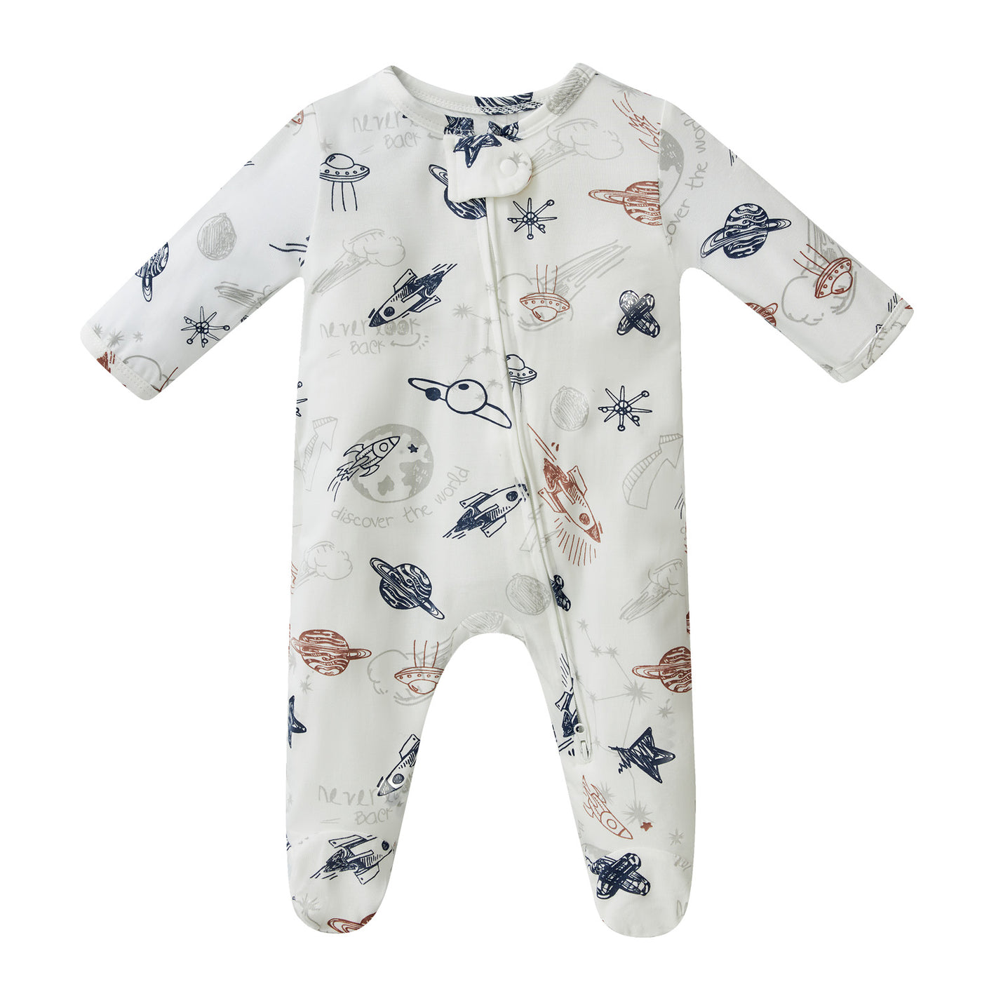 Baby Bamboo Sleepsuit Space Two Way Zip All In One Jumpsuit Feet Cover - Little Kooma