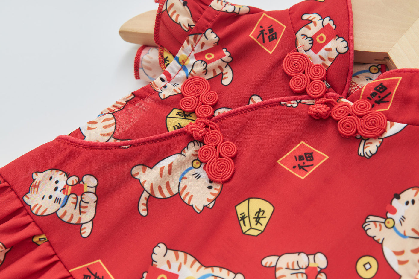 Baby Girl Red Lucky Cat Cheongsam Dress 0817X - Little Kooma