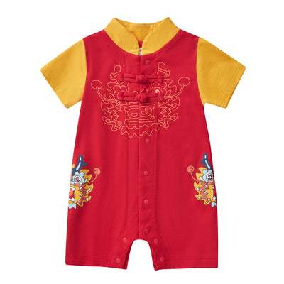 Baby Boy Red Cheongsam Romper w Dragon Print  H0801A - Little Kooma