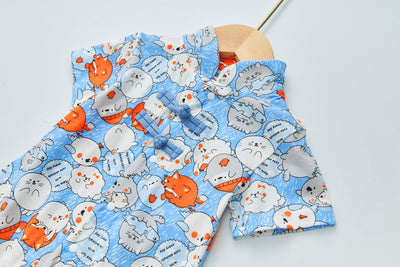 Purrfect Family Paws Baby Boy Blue Little Cats Cheongsam Romper Family Wear 0801 - Little Kooma