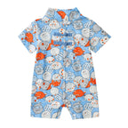 Purrfect Family Paws Baby Boy Blue Little Cats Cheongsam Romper Family Wear 0801 - Little Kooma