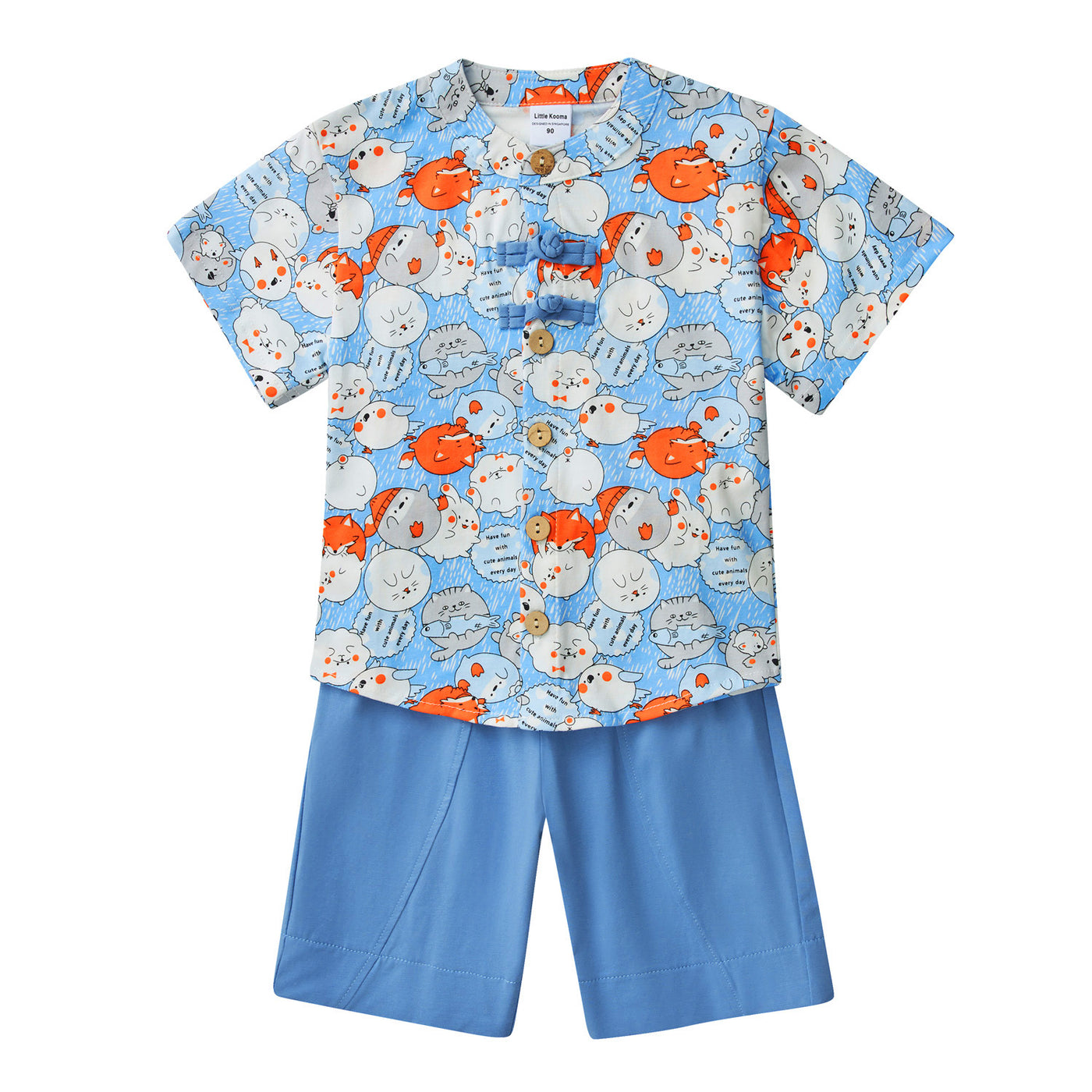 Purrfect Family Paws Baby Kids Boys Blue Cats Cheongsam Set Top n Shorts CNY Chinese New Year Outfit Family Wear 0818 - Little Kooma