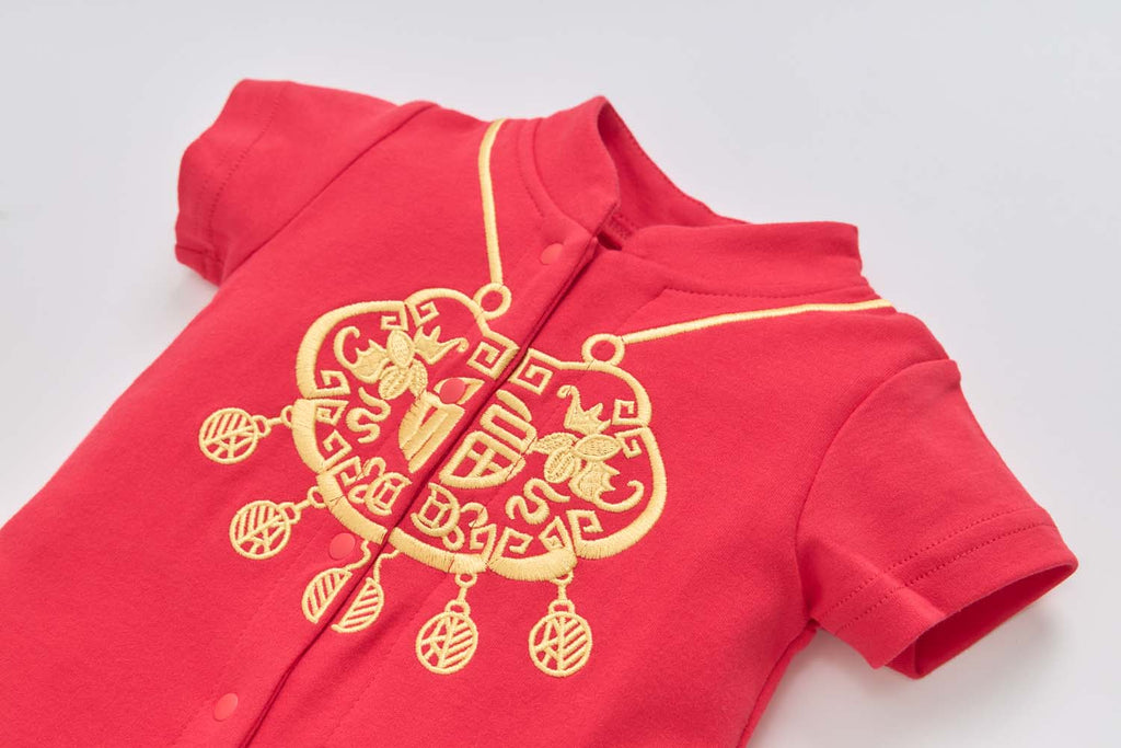 Singapore Souvenir Gift Baby Unisex Red Cheongsam Romper Ruyi Lock Chinese New Year Outfit - Little Kooma