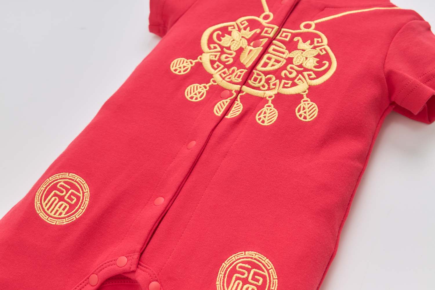 Singapore Souvenir Gift Baby Unisex Red Cheongsam Romper Ruyi Lock Chinese New Year Outfit - Little Kooma