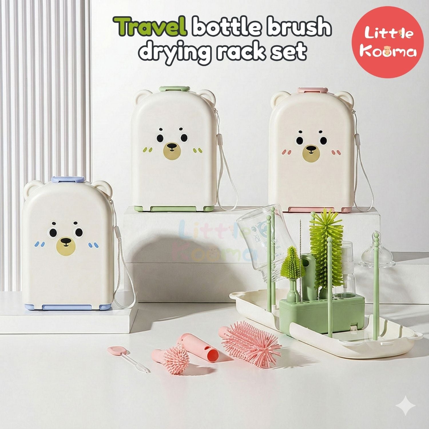 Ready Stock Baby Bottle Cleaning Brush Set Travel Drying Rack Case Sterilisable Brushes