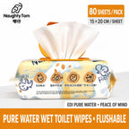 Ready Stock Naughty Tom Flushable Wet Toilet Wipes 80 Sheets Thick Soft 200x150mm