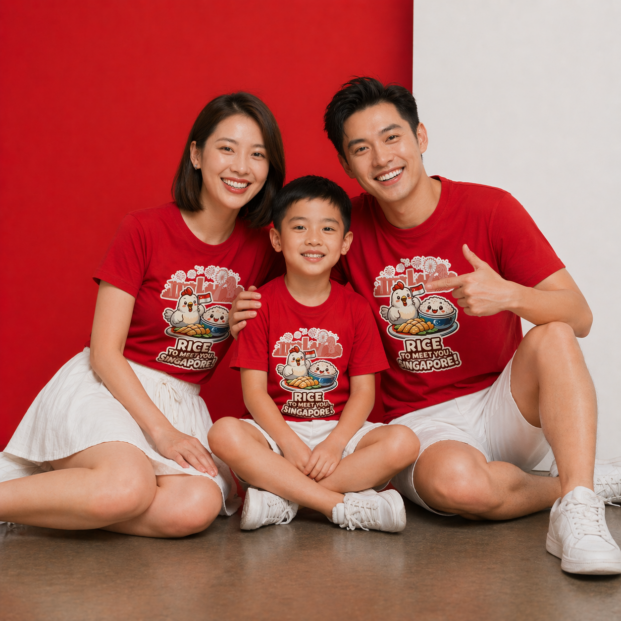 Singapore National Day Kids Red T-Shirt Family Matching Outfit - RICE TO MEET YOU Singapore - Little Kooma